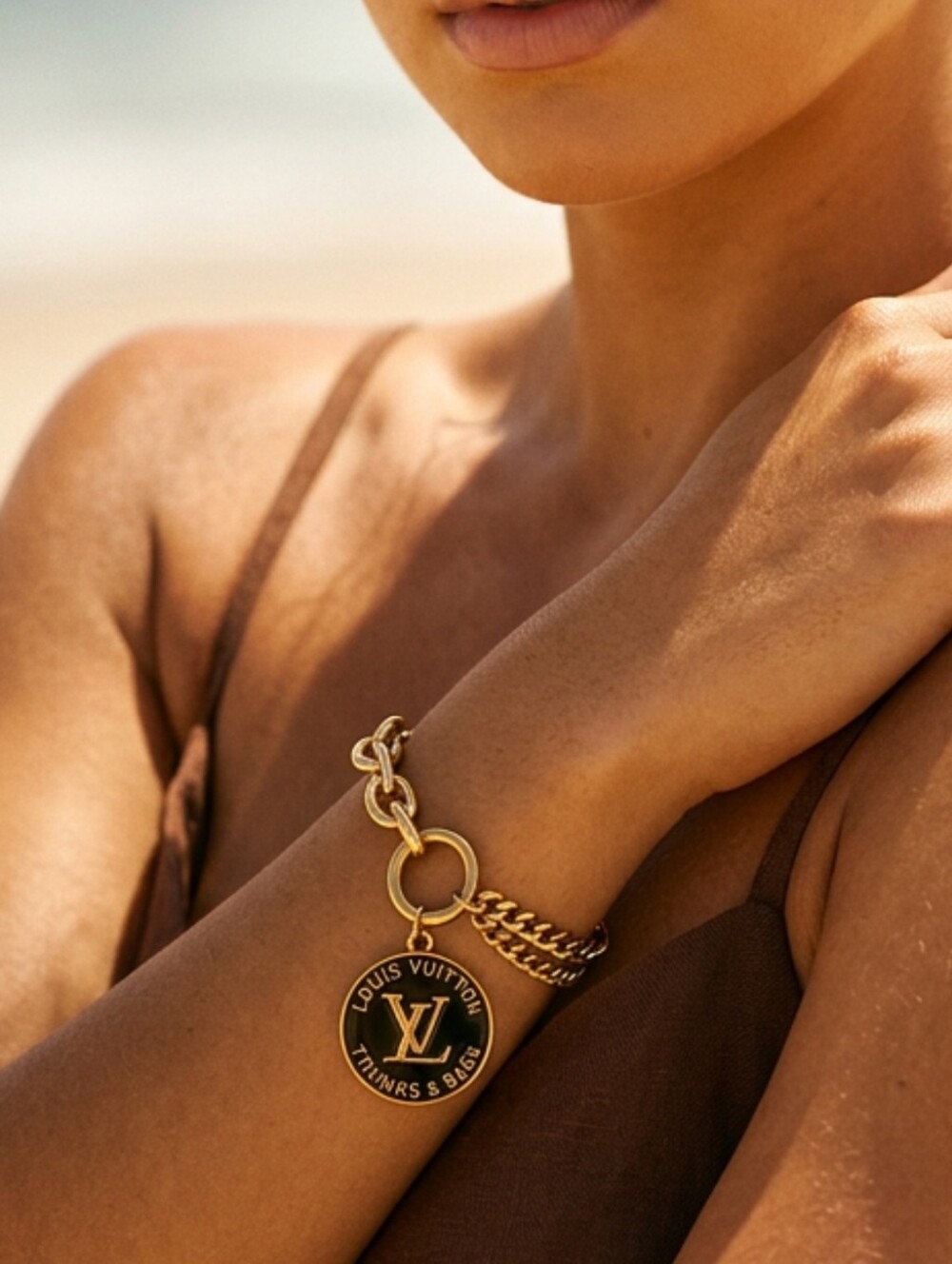 Black/Gold Trunks & Bags, Adjustable Stainless Steel Gold Plated Bracelet